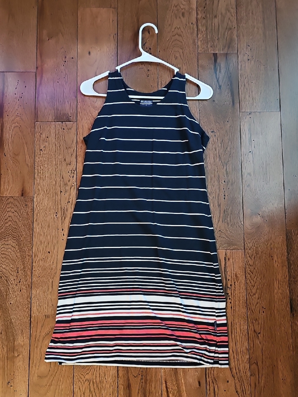 Columbia Navy Striped Midi Dress with Coral and White Hem Bands